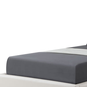 Homeroots White Solid Wood Full Upholstered Faux Leather Bed With Nailhead Trim White,Leather Pu Leather Pu 544911