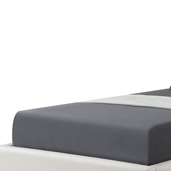 Homeroots White Solid Wood Full Upholstered Faux Leather Bed With Nailhead Trim White,Leather Pu Leather Pu 544911