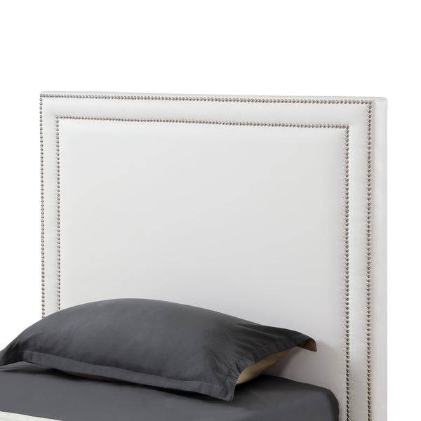 Homeroots White Solid Wood Full Upholstered Faux Leather Bed With Nailhead Trim White,Leather Pu Leather Pu 544911