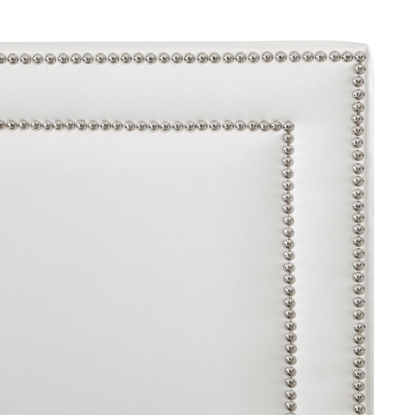 Homeroots White Solid Wood Full Upholstered Faux Leather Bed With Nailhead Trim White,Leather Pu Leather Pu 544911
