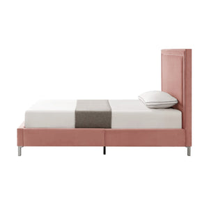 HomeRoots Blush Velvet Upholstered Full Bed Frame - Stylish Platform Design with Nailhead Trim & Comfort Support 544912