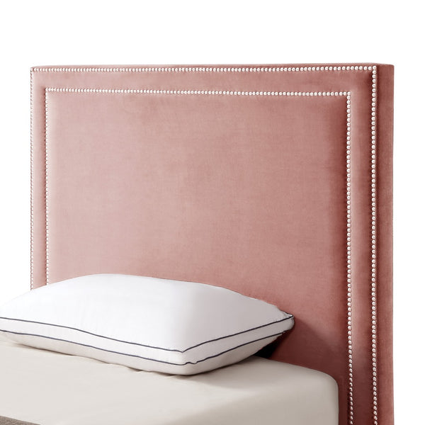 HomeRoots Blush Velvet Upholstered Full Bed Frame - Stylish Platform Design with Nailhead Trim & Comfort Support 544912