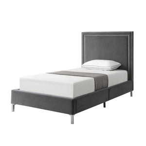 Homeroots Gray Solid Wood Full Upholstered Velvet Bed With Nailhead Trim Grey,Velvet Velvet 544913