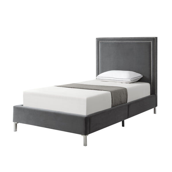 Homeroots Gray Solid Wood Full Upholstered Velvet Bed With Nailhead Trim Grey,Velvet Velvet 544913