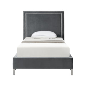 Homeroots Gray Solid Wood Full Upholstered Velvet Bed With Nailhead Trim Grey,Velvet Velvet 544913