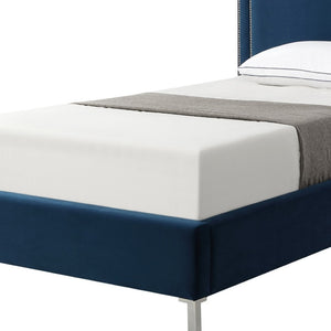 HomeRoots Navy Velvet Upholstered Full Bed Frame with Nailhead Trim – Luxurious Comfort & Stylish Design 544914
