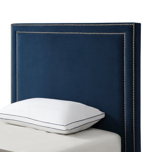 HomeRoots Navy Velvet Upholstered Full Bed Frame with Nailhead Trim – Luxurious Comfort & Stylish Design 544914