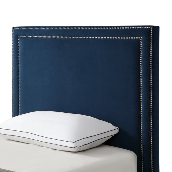 HomeRoots Navy Velvet Upholstered Full Bed Frame with Nailhead Trim – Luxurious Comfort & Stylish Design 544914