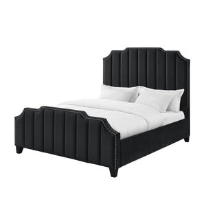 Homeroots Black Solid Wood King Tufted Upholstered Velvet Bed With Nailhead Trim Black Velvet 544915