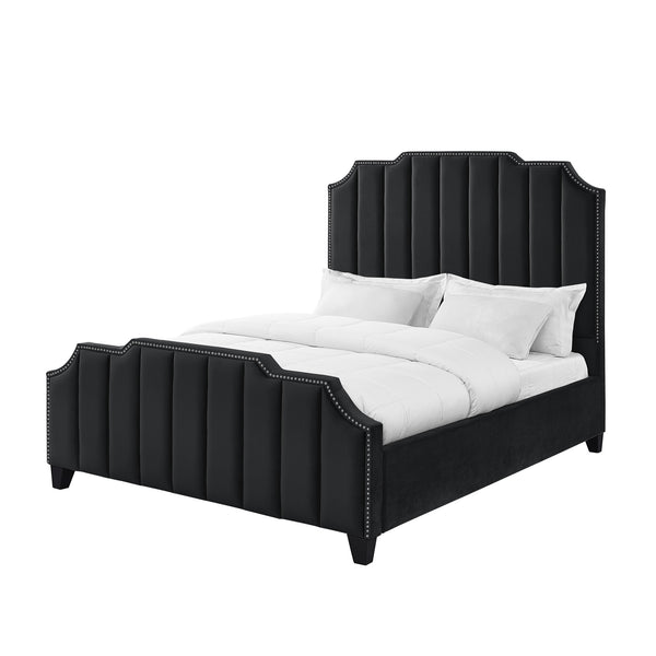 Homeroots Black Solid Wood King Tufted Upholstered Velvet Bed With Nailhead Trim Black Velvet 544915