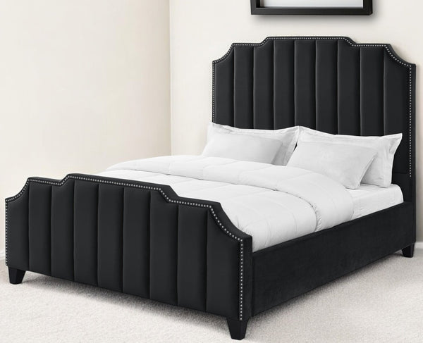 Homeroots Black Solid Wood King Tufted Upholstered Velvet Bed With Nailhead Trim Black Velvet 544915