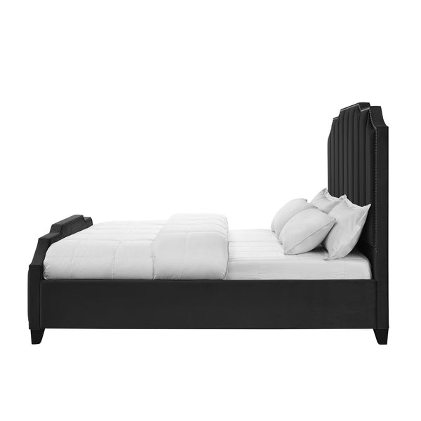 Homeroots Black Solid Wood King Tufted Upholstered Velvet Bed With Nailhead Trim Black Velvet 544915
