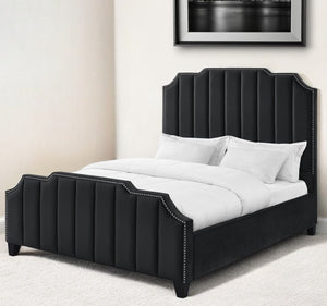 Homeroots Black Solid Wood Queen Tufted Upholstered Velvet Bed With Nailhead Trim Black Velvet 544916