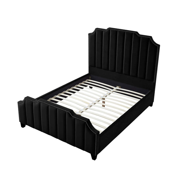 Homeroots Black Solid Wood Queen Tufted Upholstered Velvet Bed With Nailhead Trim Black Velvet 544916