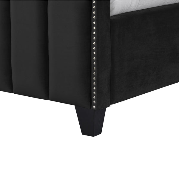 Homeroots Black Solid Wood Queen Tufted Upholstered Velvet Bed With Nailhead Trim Black Velvet 544916