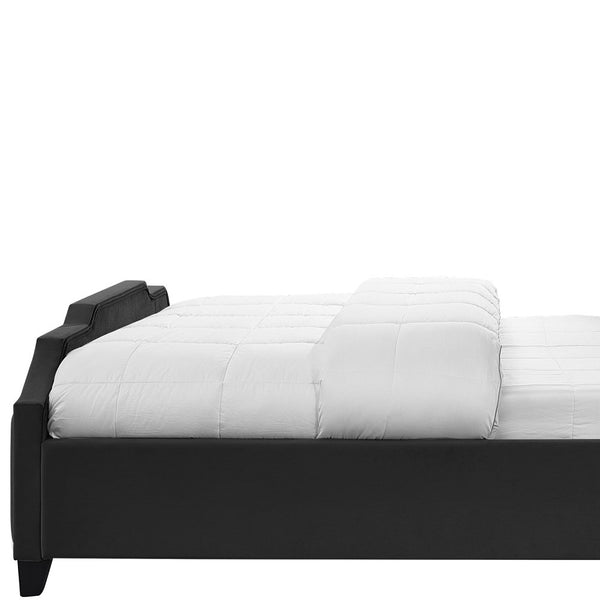 Homeroots Black Solid Wood Queen Tufted Upholstered Velvet Bed With Nailhead Trim Black Velvet 544916