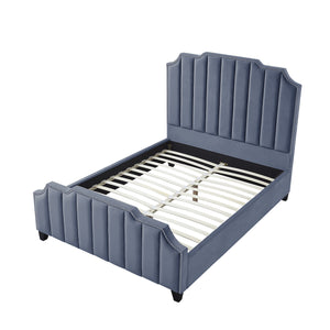 Homeroots Sky Blue Solid Wood King Tufted Upholstered Velvet Bed With Nailhead Trim Sky Blue Velvet 544917
