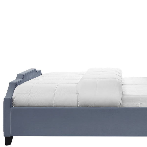 Homeroots Sky Blue Solid Wood Queen Tufted Upholstered Velvet Bed With Nailhead Trim Sky Blue Velvet 544918