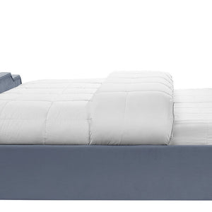 Homeroots Sky Blue Solid Wood Queen Tufted Upholstered Velvet Bed With Nailhead Trim Sky Blue Velvet 544918