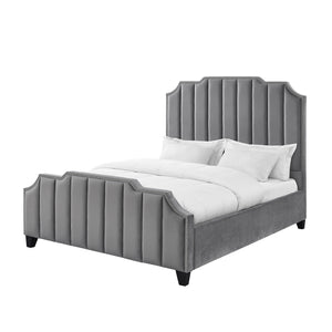 Homeroots Gray Solid Wood King Tufted Upholstered Velvet Bed With Nailhead Trim Grey Velvet 544919
