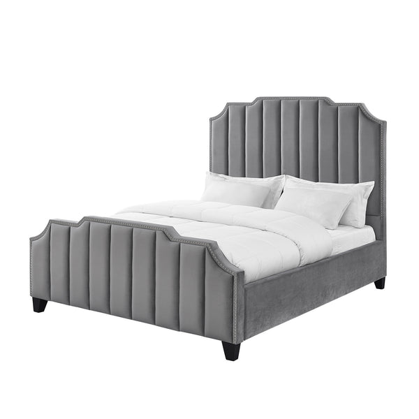 Homeroots Gray Solid Wood King Tufted Upholstered Velvet Bed With Nailhead Trim Grey Velvet 544919