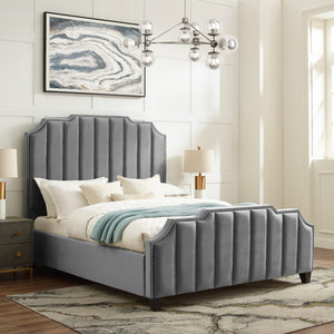 Homeroots Gray Solid Wood King Tufted Upholstered Velvet Bed With Nailhead Trim Grey Velvet 544919