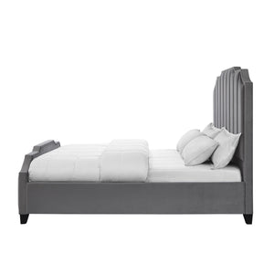 Homeroots Gray Solid Wood King Tufted Upholstered Velvet Bed With Nailhead Trim Grey Velvet 544919