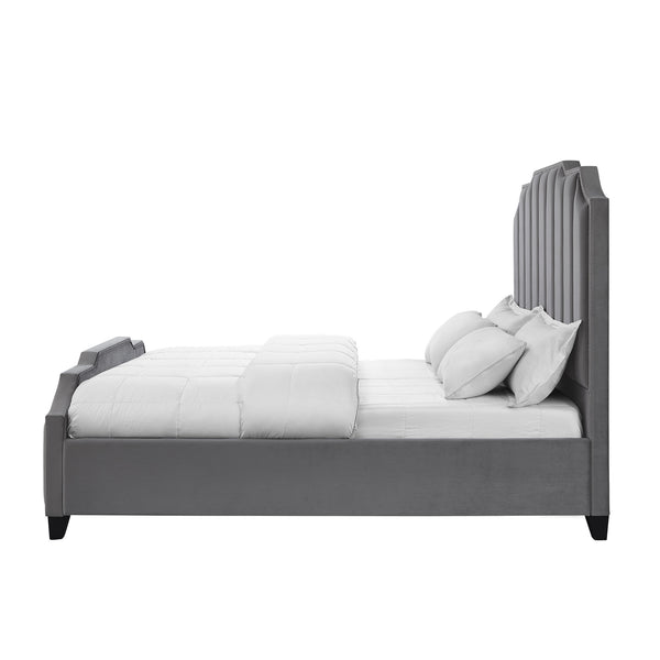 Homeroots Gray Solid Wood King Tufted Upholstered Velvet Bed With Nailhead Trim Grey Velvet 544919