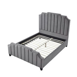 Homeroots Gray Solid Wood King Tufted Upholstered Velvet Bed With Nailhead Trim Grey Velvet 544919