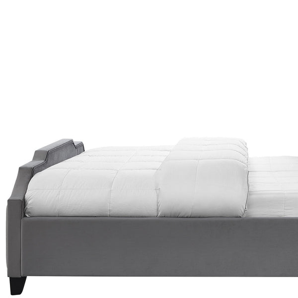 Homeroots Gray Solid Wood Queen Tufted Upholstered Velvet Bed With Nailhead Trim Grey Velvet 544920
