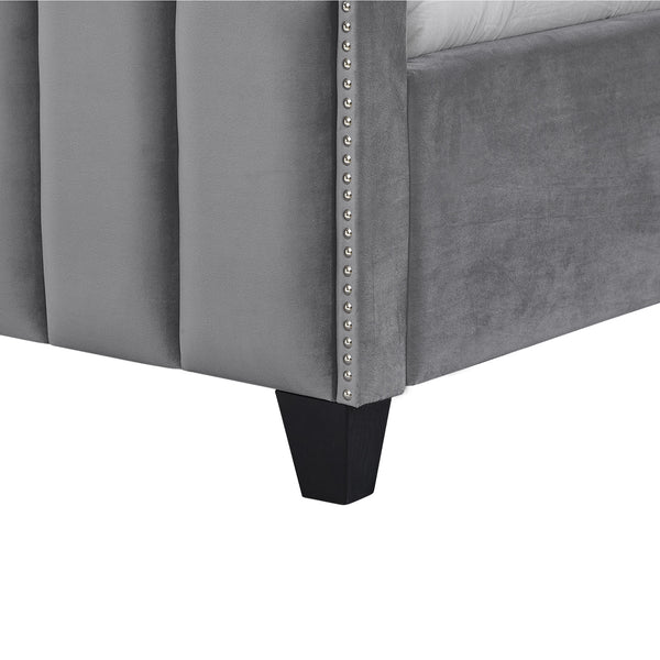 Homeroots Gray Solid Wood Queen Tufted Upholstered Velvet Bed With Nailhead Trim Grey Velvet 544920