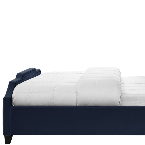 Homeroots Navy Blue Solid Wood Queen Tufted Upholstered Velvet Bed With Nailhead Trim Navy Velvet 544922