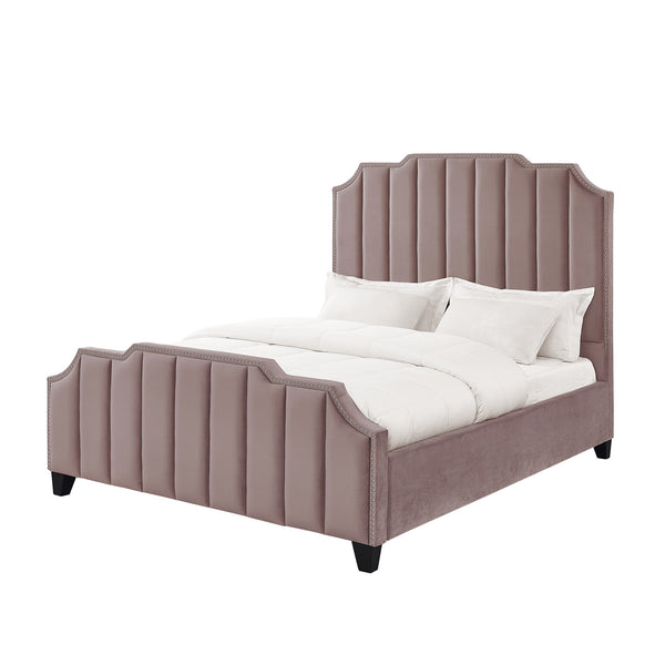 Homeroots Pink Solid Wood King Tufted Upholstered Velvet Bed With Nailhead Trim Pink Velvet 544923