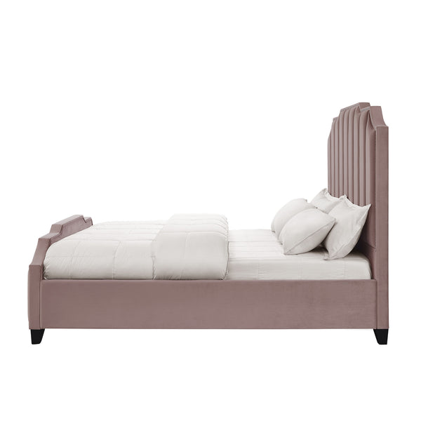 Homeroots Pink Solid Wood King Tufted Upholstered Velvet Bed With Nailhead Trim Pink Velvet 544923