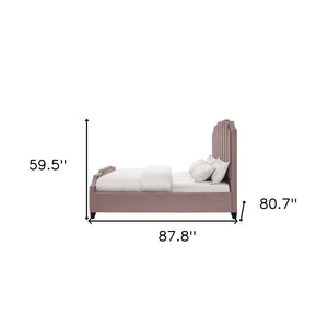 Homeroots Pink Solid Wood King Tufted Upholstered Velvet Bed With Nailhead Trim Pink Velvet 544923
