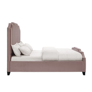 Homeroots Pink Solid Wood King Tufted Upholstered Velvet Bed With Nailhead Trim Pink Velvet 544923