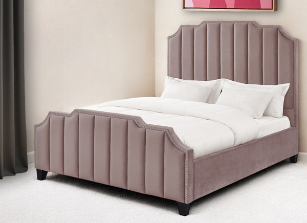 Homeroots Pink Solid Wood Queen Tufted Upholstered Velvet Bed With Nailhead Trim Pink Velvet 544924