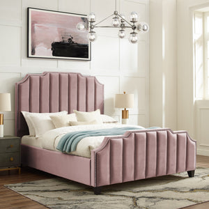 Homeroots Pink Solid Wood Queen Tufted Upholstered Velvet Bed With Nailhead Trim Pink Velvet 544924