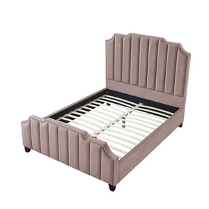 Homeroots Pink Solid Wood Queen Tufted Upholstered Velvet Bed With Nailhead Trim Pink Velvet 544924