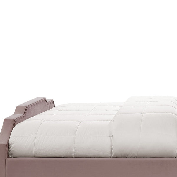 Homeroots Pink Solid Wood Queen Tufted Upholstered Velvet Bed With Nailhead Trim Pink Velvet 544924