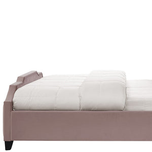 Homeroots Pink Solid Wood Queen Tufted Upholstered Velvet Bed With Nailhead Trim Pink Velvet 544924