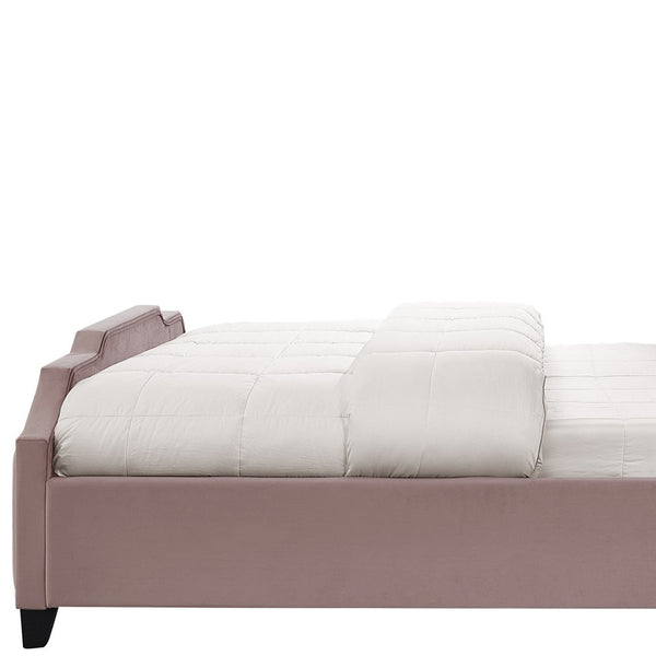 Homeroots Pink Solid Wood Queen Tufted Upholstered Velvet Bed With Nailhead Trim Pink Velvet 544924