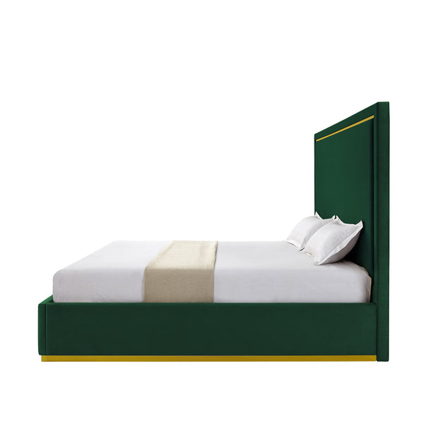 Homeroots Hunter Green Solid Wood Queen Upholstered Velvet Bed Hunter Green Velvet 544925