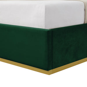 Homeroots Hunter Green Solid Wood Queen Upholstered Velvet Bed Hunter Green Velvet 544925