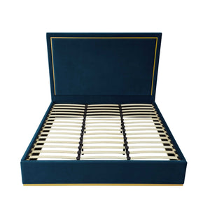 Homeroots Navy Blue Solid Wood Queen Upholstered Velvet Bed Navy Velvet 544926