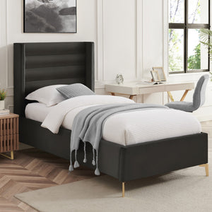 HomeRoots Black Velvet Upholstered Bed Frame - Luxurious Design with Sturdy Eucalyptus Wood for Ultimate Comfort Full 544927