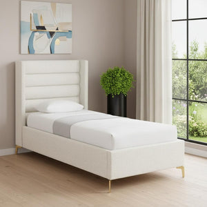 HomeRoots Beige Tufted Linen Upholstered Full Bed Frame - Elegant Design for Comfort & Style in Your Bedroom 544931
