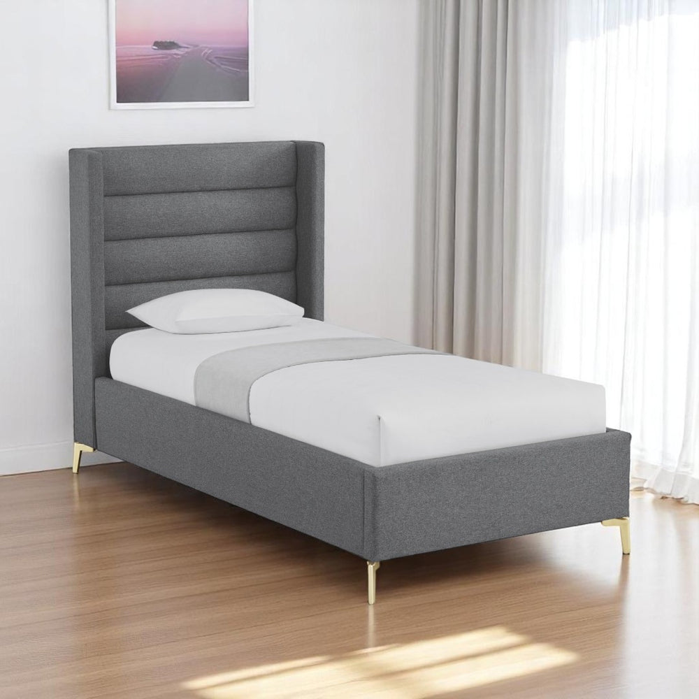 HomeRoots Gray Linen Upholstered Bed Frame - Stylish, Contemporary Design with Solid Support and Comfort Full 544932