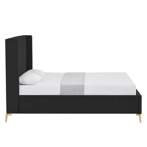 HomeRoots Black Velvet Upholstered Bed Frame - Chic, Durable Design for Modern Bedrooms with Sturdy Support Full 544933