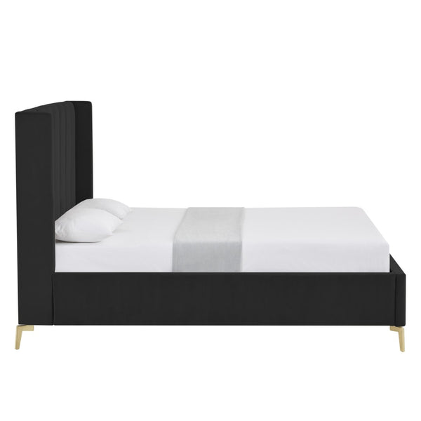 HomeRoots Black Velvet Upholstered Bed Frame - Chic, Durable Design for Modern Bedrooms with Sturdy Support Full 544933